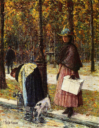 晚上，香榭丽舍大街（又名卢浮宫附近） Evening, Champs-Elysees (aka Pres du Louvre) (1898)，施尔德·哈森
