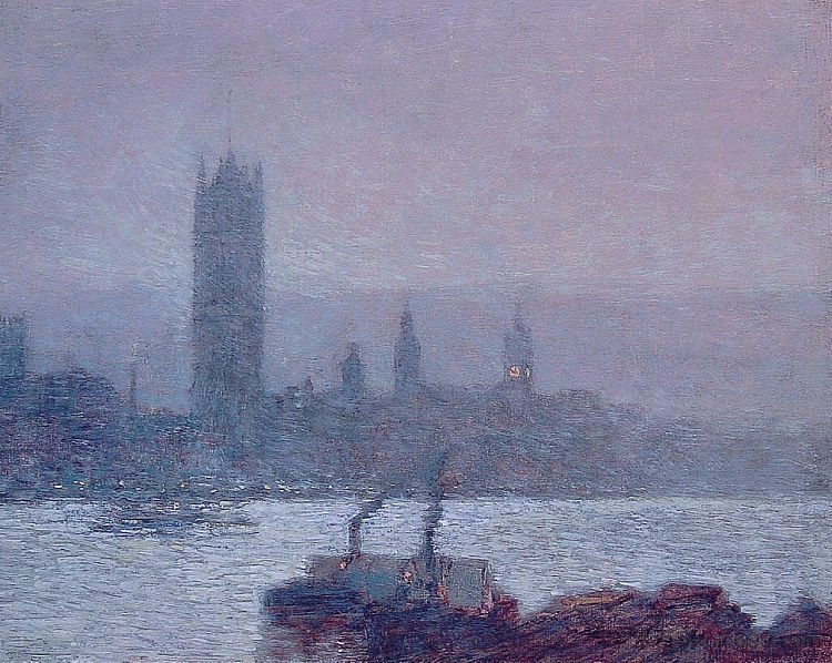 国会大厦，傍晚 Houses of Parliament, Early Evening (1898)，施尔德·哈森