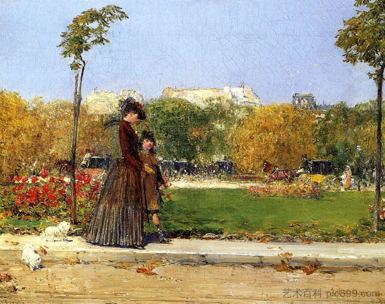 在公园里，巴黎 In the Park, Paris (1889)，施尔德·哈森