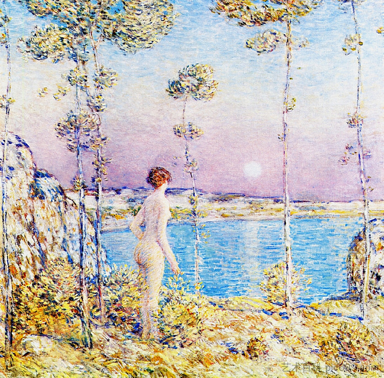 日落时的月出 Moonrise at Sunset (1900),施尔德·哈森