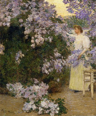 花园里的哈桑夫人 Mrs. Hassam in the Garden (1896)，施尔德·哈森