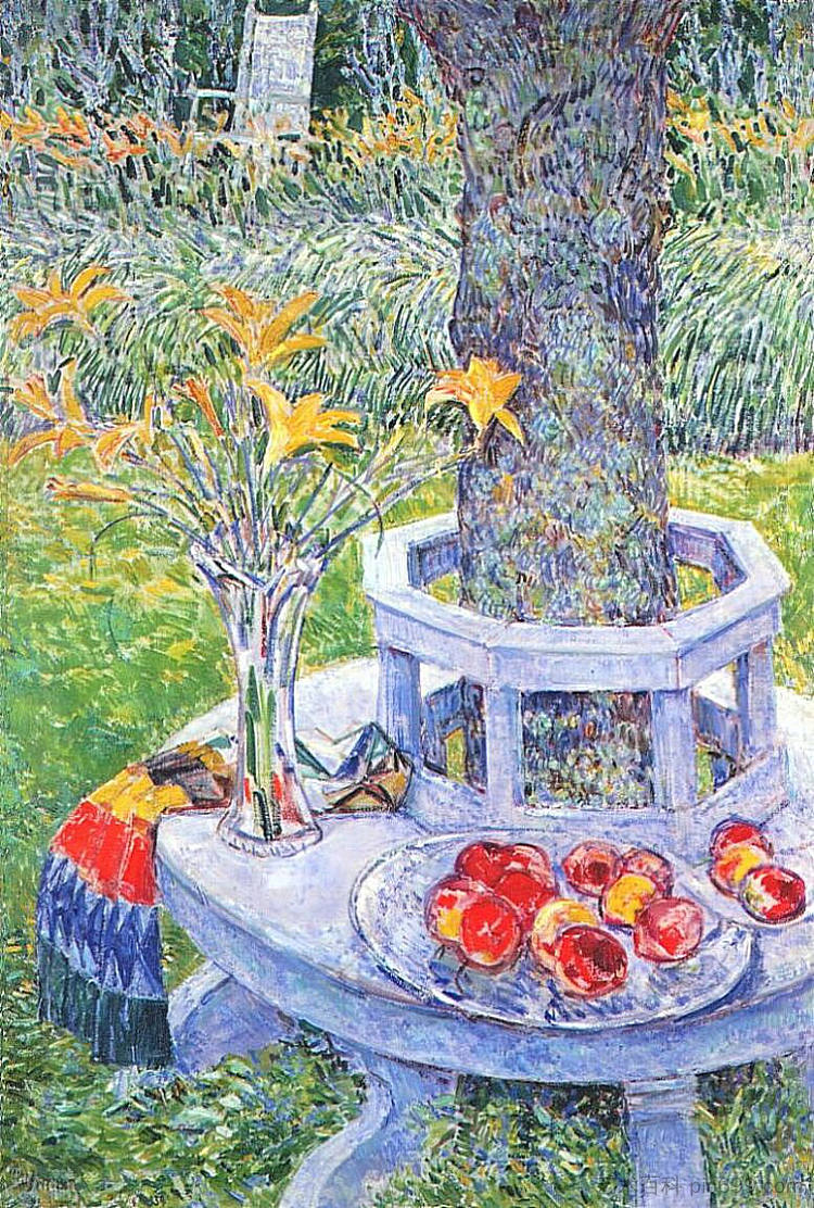 东汉普顿的哈萨姆夫人花园 Mrs. Hassam's Garden at East Hampton (1934)，施尔德·哈森