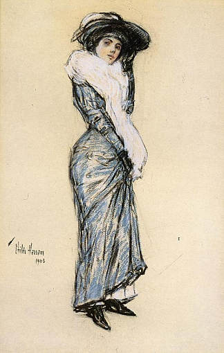 蓝裙女的肖像 Portrait of a Lady in Blue Dress (1906)，施尔德·哈森