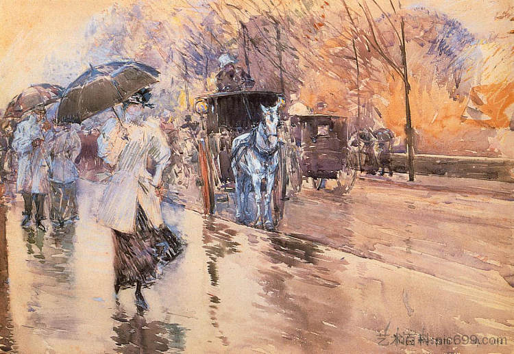 第五大道的雨天 Rainy Day on Fifth Avenue (1893),施尔德·哈森