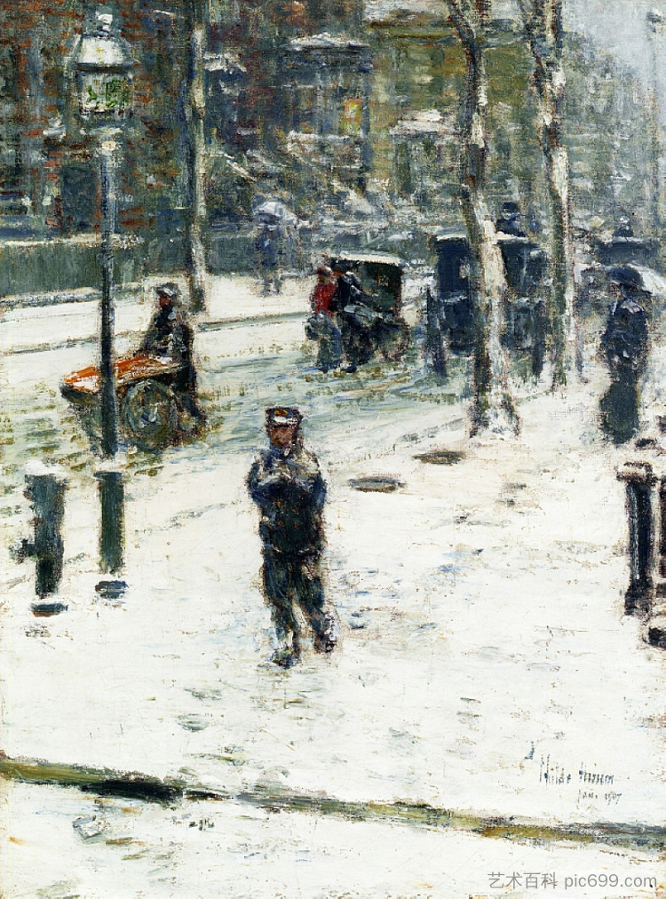 暴风雪，第五大道 Snow Storm, Fifth Avenue (1907)，施尔德·哈森