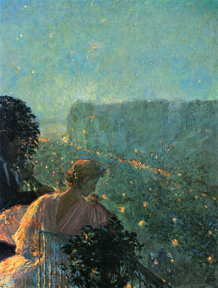 夏夜，巴黎 Summer Evening, Paris (1889)，施尔德·哈森