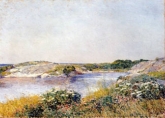 小池塘，阿普尔多尔 The Little Pond, Appledore (1890)，施尔德·哈森