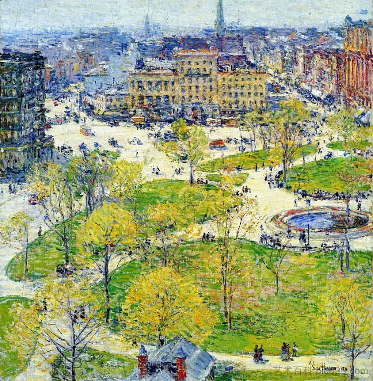 春天的联合广场 Union Square in Spring (1896)，施尔德·哈森