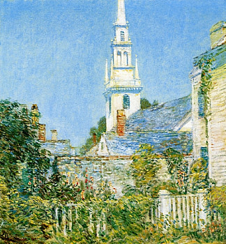 纽波特的白色教堂（又名新英格兰村的教堂） White Church at Newport (aka Church in a New England Village) (1901)，施尔德·哈森