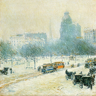 联合广场的冬天 Winter in Union Square (1892)，施尔德·哈森