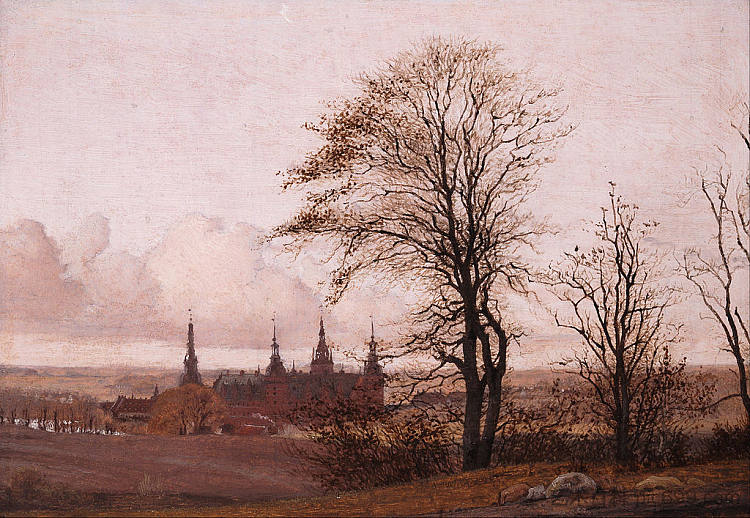 秋天的风景，中距离的腓特烈堡城堡 Autumn Landscape, Frederiksborg Castle in the Middle Distance (1837 - 1838)，克里森·科布克