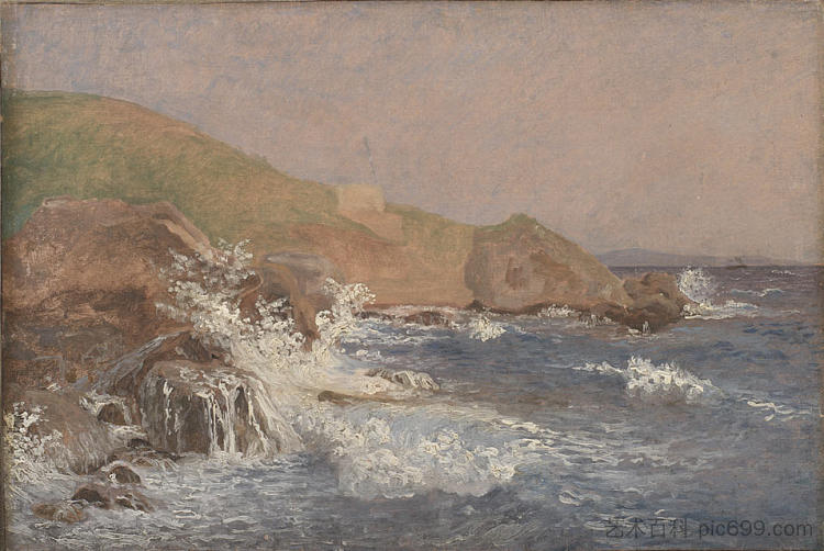 岩石海岸上的波涛汹涌的大海 Rough Sea on a Rocky Coast (1839)，克里森·科布克