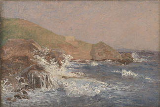 岩石海岸上的波涛汹涌的大海 Rough Sea on a Rocky Coast (1839)，克里森·科布克