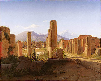 庞贝论坛与远处的维苏威火山 The Forum, Pompeii, with Vesuvius in the Distance (1841)，克里森·科布克