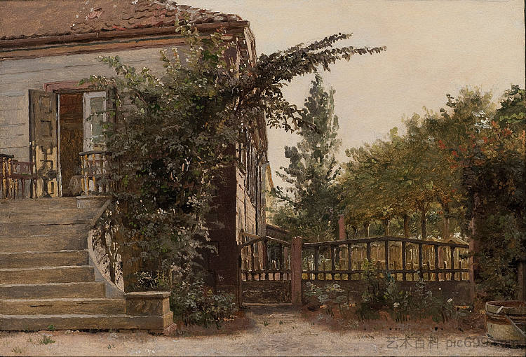 通往布莱格达门艺术家工作室的花园台阶 The Garden Steps Leading to the Artist's Studio on Blegdammen (1845)，克里森·科布克