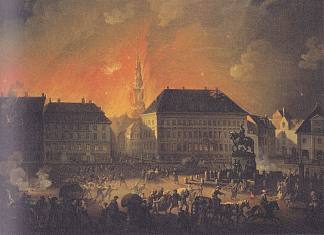 1807 年 9 月 4 日至 5 日夜间英国对哥本哈根的轰炸 The British Bombardment of Copenhagen, Night Between 4th and 5th of September 1807 (1807)，克里斯蒂安·奥古斯特·洛伦兹