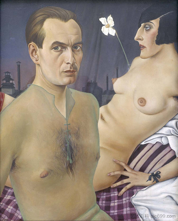 与模特的自画像 Self-Portrait with Model (1927)，克里斯提安·查得