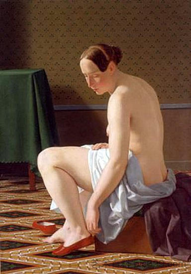 裸体女人穿上拖鞋 Nude Woman Putting On Her Slippers (1843)，克里斯托弗·威廉·埃克斯贝尔