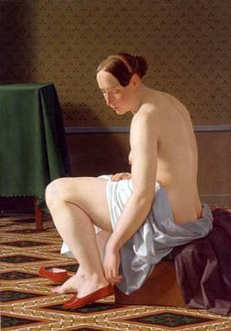 裸体女人穿上拖鞋 Nude Woman Putting On Her Slippers (1843)，克里斯托弗·威廉·埃克斯贝尔