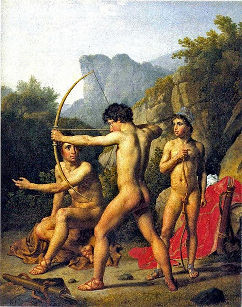 三个练习射箭的斯巴达男孩 Three Spartan Boys Practicing Archery (1812)，克里斯托弗·威廉·埃克斯贝尔