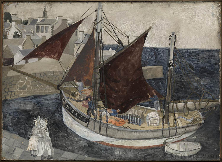 布列塔尼港口的船 Boat in Harbour, Brittany (1929),克里斯托弗·伍德