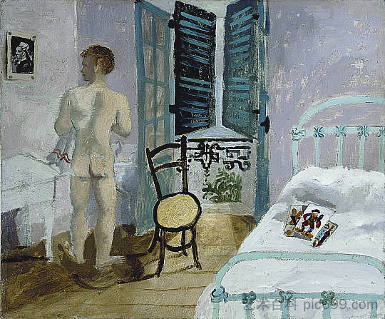 卧室里的裸体，神父的肖像。弗朗西斯·罗斯 Nude in a bedroom, portrait of fr.Francis Rose (1930)，克里斯托弗·伍德