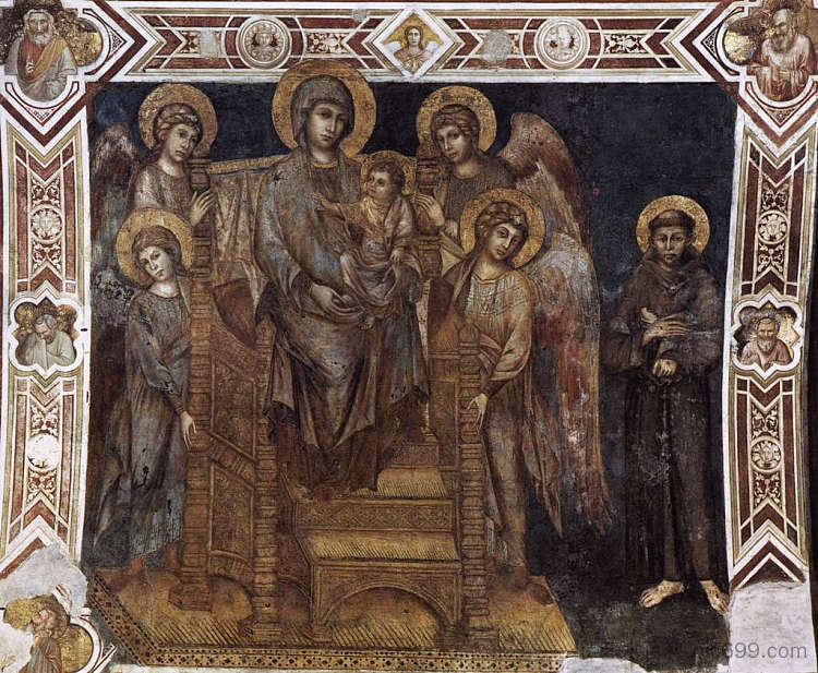 麦当娜与孩子、圣弗朗西斯和四位天使登基 Madonna Enthroned with the Child, St. Francis and Four Angels (1280)，契马布埃