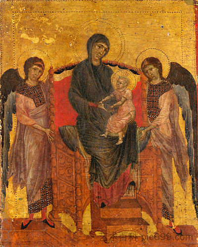 圣母子与两个天使登基 The Virgin and Child Enthroned with Two Angels (c.1280 - c.1285)，契马布埃