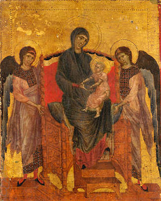 圣母子与两个天使登基 The Virgin and Child Enthroned with Two Angels (c.1280 – c.1285)，契马布埃