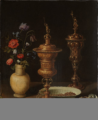 静物与鲜花和荣誉金杯 Still Life with Flowers and Gold Cups of Honor (1612)，克莱拉·佩特斯