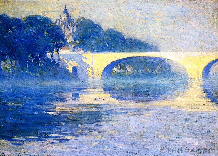 清晨薄雾，拱门桥 Early Morning Mist, Pont-de-l'Arche (1909)，克拉伦斯·加格诺