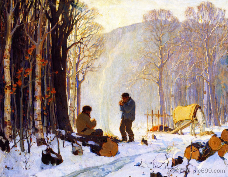 初冬的早晨在树林里，拜圣保罗 Early Winter Morning in the Woods, Baie-Saint-Paul (1924)，克拉伦斯·加格诺