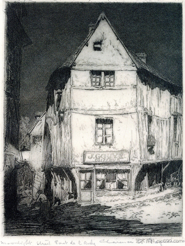 月光街，凯旋门桥 Moonlight Street, Pont-de-l'Arche (1908)，克拉伦斯·加格诺