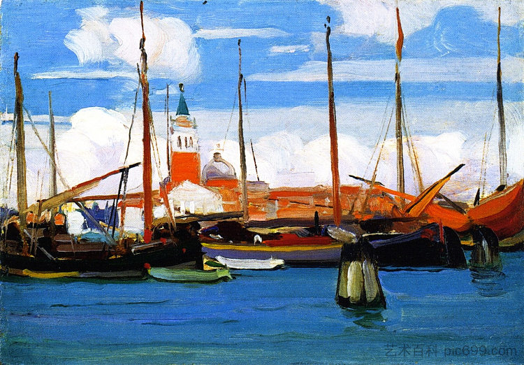 来自威尼斯朱代卡的圣乔治马焦雷 San Giorgio Maggiore from the Giudecca, Venice (1928)，克拉伦斯·加格诺