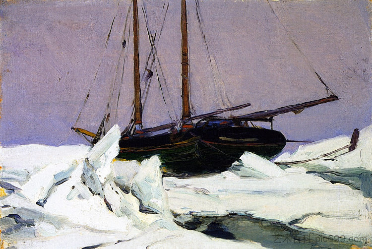 冰袋中的纵帆船（研究） Schooner in the Ice Pack (study) (1915)，克拉伦斯·加格诺