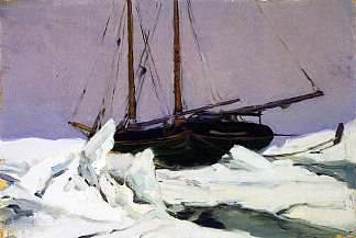 冰袋中的纵帆船（研究） Schooner in the Ice Pack (study) (1915)，克拉伦斯·加格诺