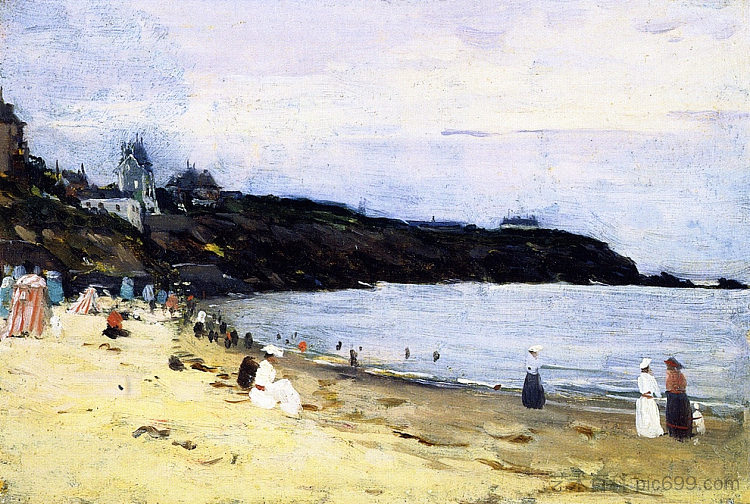 布列塔尼圣埃诺加特海滩 The Beach at Saint-Énogat, Brittany (1907)，克拉伦斯·加格诺