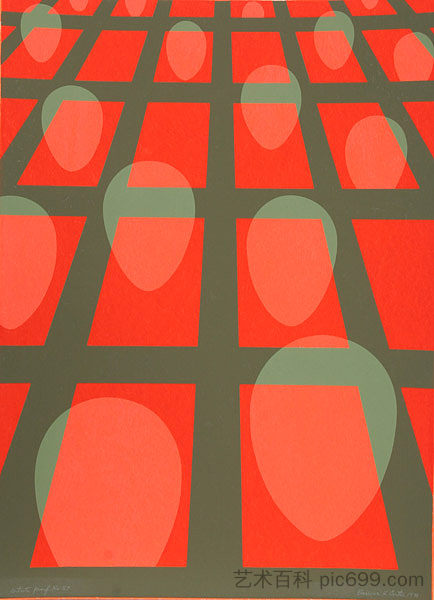 无题 - 网格中的人脸（红色） Untitled - Faces in a Grid (Red) (1971)，克拉伦斯·霍尔布鲁克·卡特