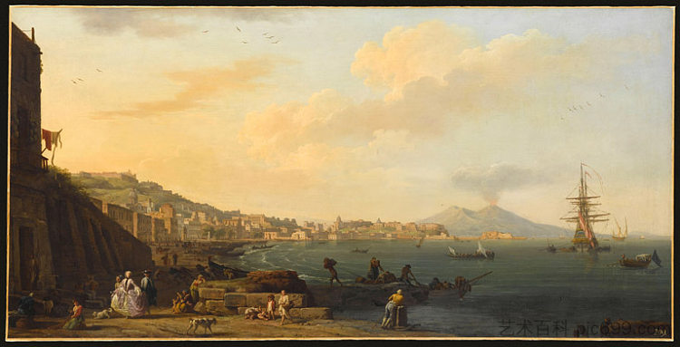 那不勒斯与维苏威火山的景色 Vue de Naples avec le Vésuve (1748; Naples,Italy  )，克洛德·约瑟夫·韦尔内