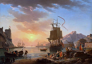 海洋， 日落 Marine, soleil couchant (1771; France                     )，克洛德·约瑟夫·韦尔内