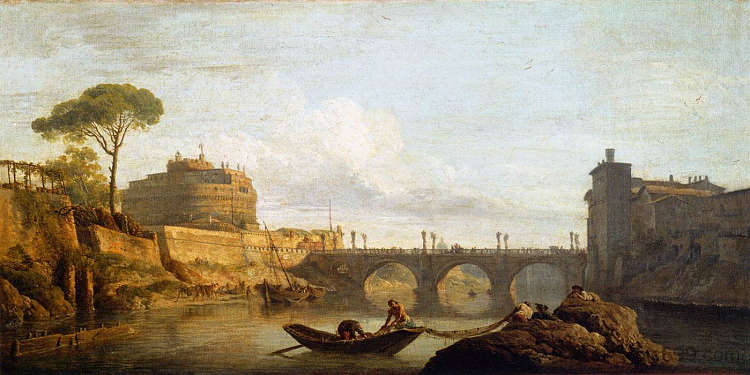 罗马的圣天使桥和城堡 The Bridge and the Castel Sant'angelo in Rome (1745)，克洛德·约瑟夫·韦尔内