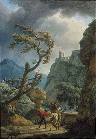 山峡谷中的士兵，暴风雨 Soldiers in a Mountain Gorge, with a Storm (1789)，克洛德·约瑟夫·韦尔内