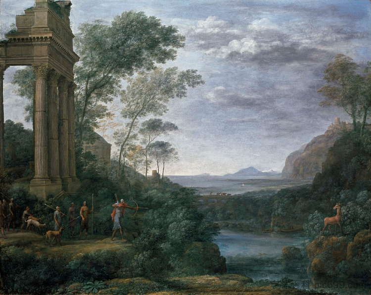 阿斯卡尼乌斯拍摄西尔维娅雄鹿的风景 Landscape with Ascanius Shooting the Stag of Sylvia (1682)，克劳德·洛兰