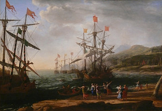 海军陆战队与特洛伊人烧毁他们的船 Marine with the Trojans Burning their Boats (1642)，克劳德·洛兰