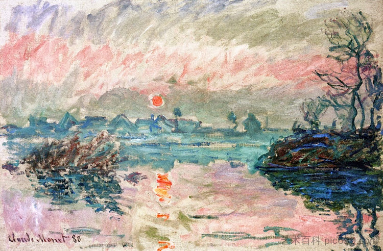 拉瓦库尔的日落 Sunset at Lavacourt (1880; France ),克劳德·莫奈