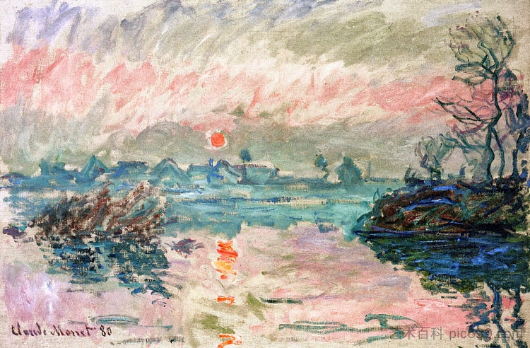 拉瓦库尔的日落 Sunset at Lavacourt (1880; France  )，克劳德·莫奈