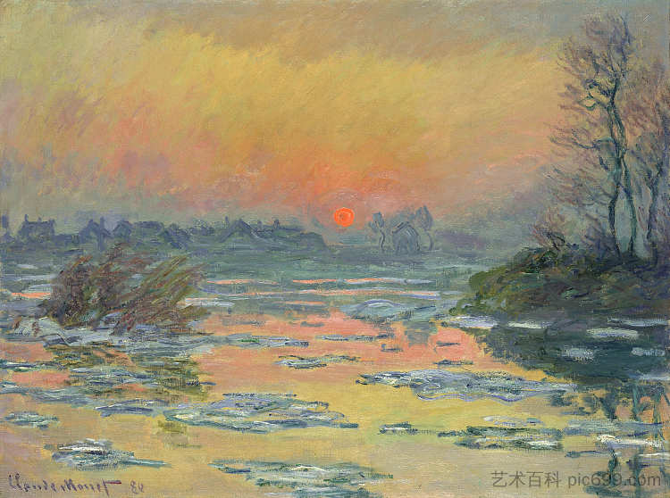 冬天塞纳河上的日落 Sunset on the Seine in Winter (1880; France  )，克劳德·莫奈