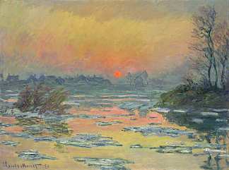 冬天塞纳河上的日落 Sunset on the Seine in Winter (1880; France                     )，克劳德·莫奈