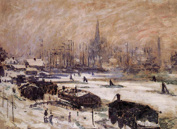 雪中的阿姆斯特丹 Amsterdam in the Snow (1874)，克劳德·莫奈