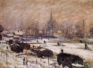 雪中的阿姆斯特丹 Amsterdam in the Snow (1874)，克劳德·莫奈